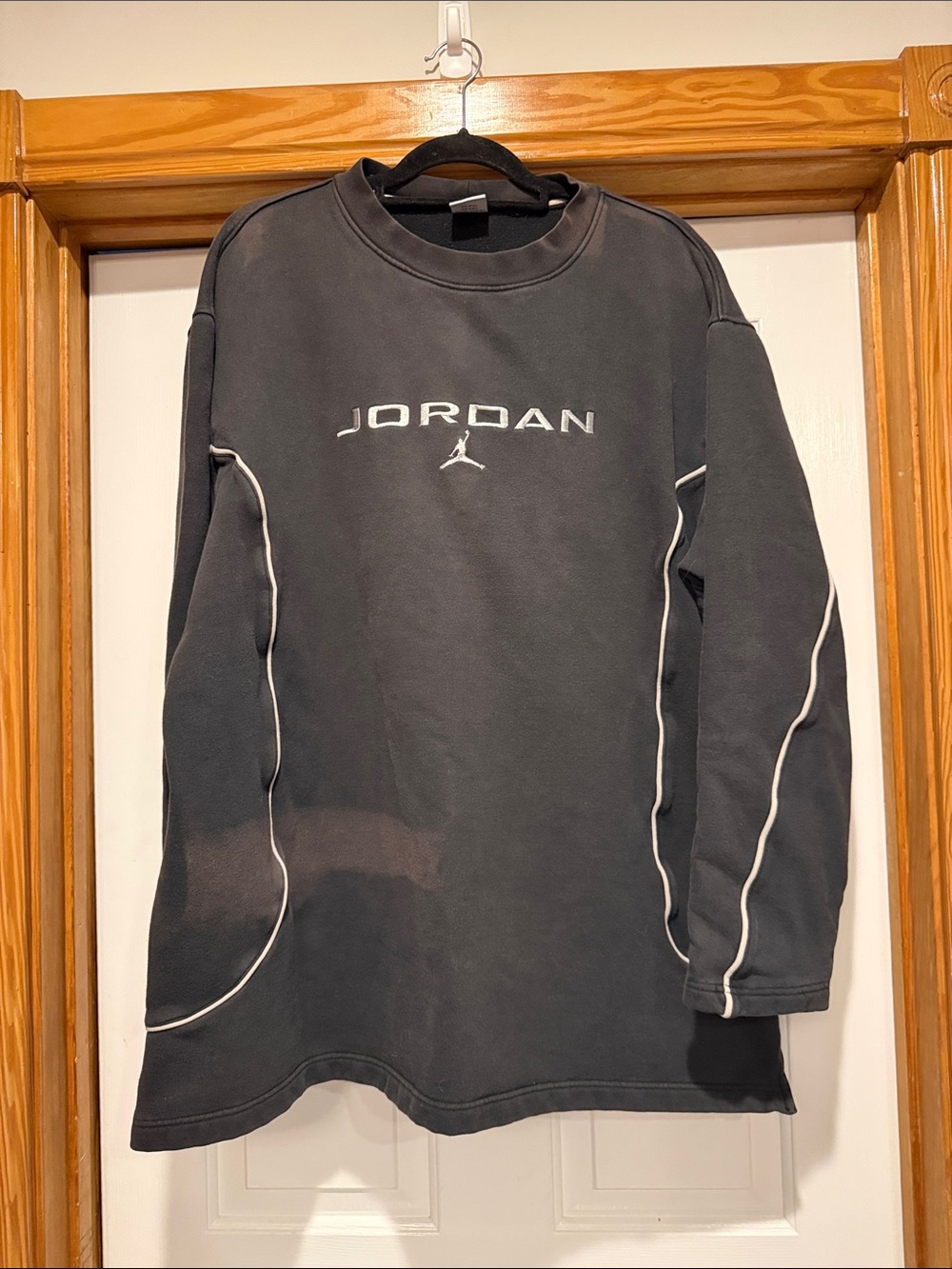 Jordan Black Crewneck with White Piping and Embroidered Logo